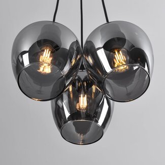 Design schwarze Pendelleuchte Ventura mit Rauchglas, 3-flammig