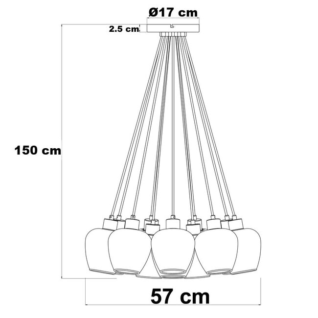 12-flammige Design-Pendelleuchte schwarz mit Rauchglas - Ventura