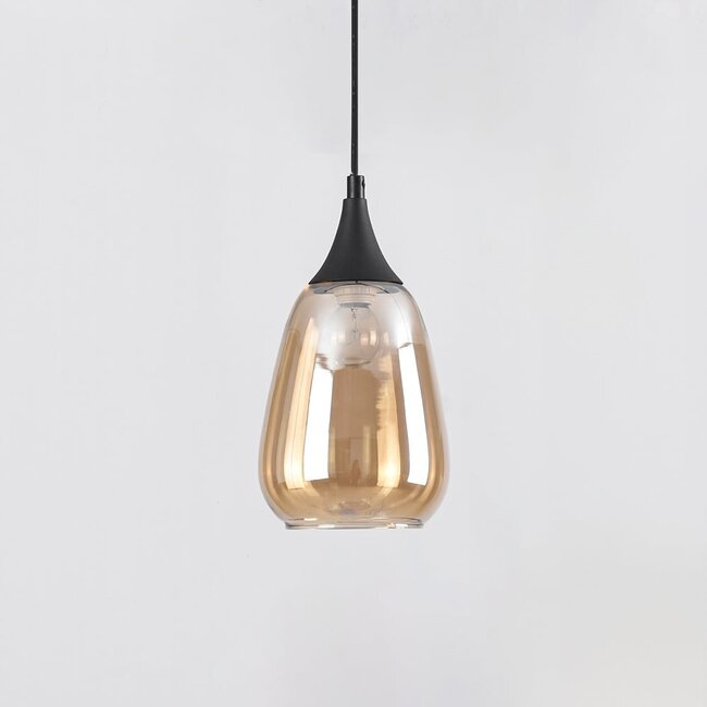 Pendelleuchte für 1-Phasen-Schiene Noi mit tropfenförmigem Amberglas