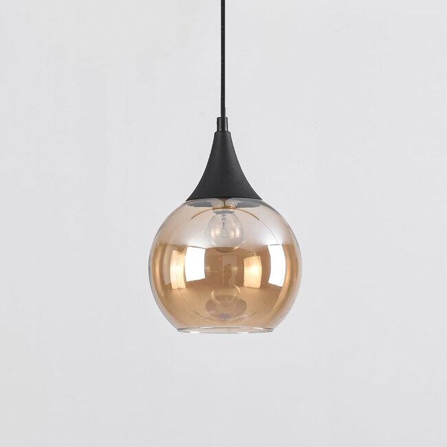 Pendelleuchte für 1-Phasen-Schiene Nya mit rundem Amberglas