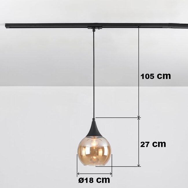 Pendelleuchte für 1-Phasen-Schiene Nya mit rundem Amberglas