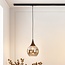 1-Phasen-Pendelleuchte Nya mit amber Glas und dunkler Holzoptik - rund