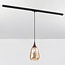 Pendelleuchte für 1-Phasen-Schiene Noi mit tropfenförmigem Amberglas und dunkler Holzoptik