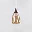 1-Phasen-Pendelleuchte Noi mit amber Glas und dunkler Holzoptik - Tropfenform