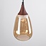 Pendelleuchte für 1-Phasen-Schiene Noi mit tropfenförmigem Amberglas und dunkler Holzoptik