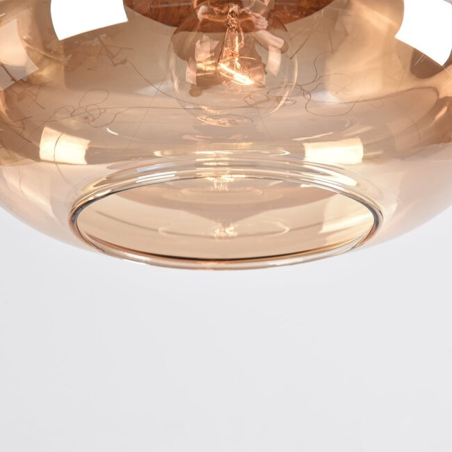 1-Phasen-Pendelleuchte Nill mit amber Glas und dunkler Holzoptik - Breites Glas