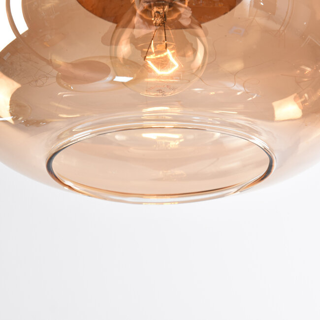 Pendelleuchte mit amber Glas und dunkler Holzoptik, 6-flammig - Loic