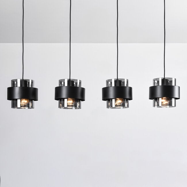 Pendelleuchte Faey schwarz mit Rauchglas, 4-flammig