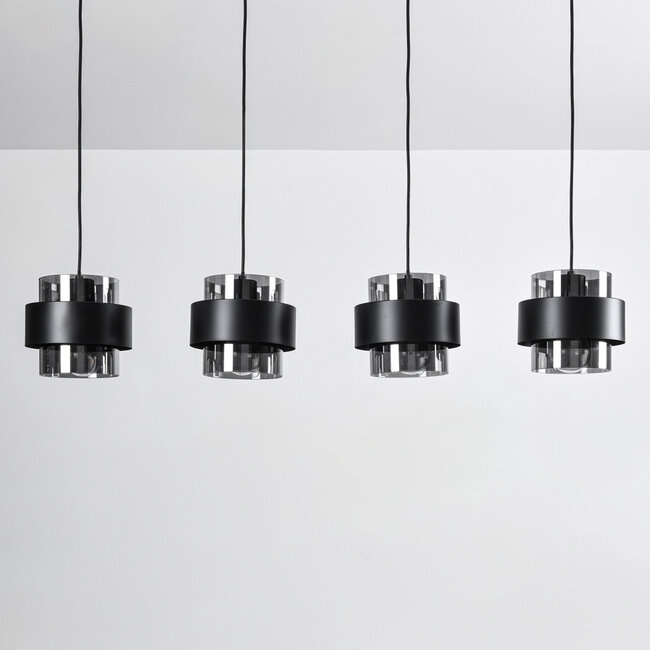 Pendelleuchte Faey schwarz mit Rauchglas, 4-flammig