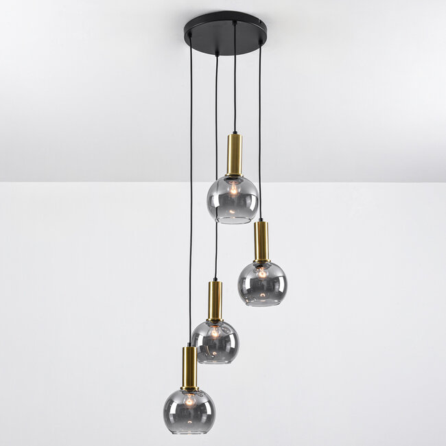 Design-Pendelleuchte in Gold mit Rauchglas, 4-flammig - Imme