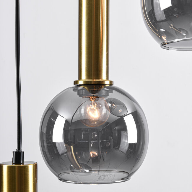 Design-Pendelleuchte in Gold mit Rauchglas, 4-flammig - Imme