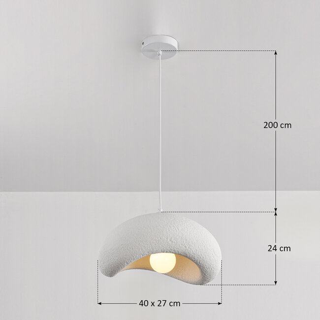 Wabi Sabi Pendelleuchte Zenji 40 x 27 cm mit Steineffekt - weiß