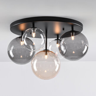 5-flammige Deckenlampe Lumose - Rauchglas, Amberglas und transparentem Glas