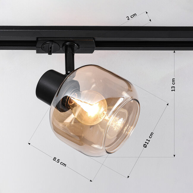 1-Phasen-Schienenspot Juna - amber Glas