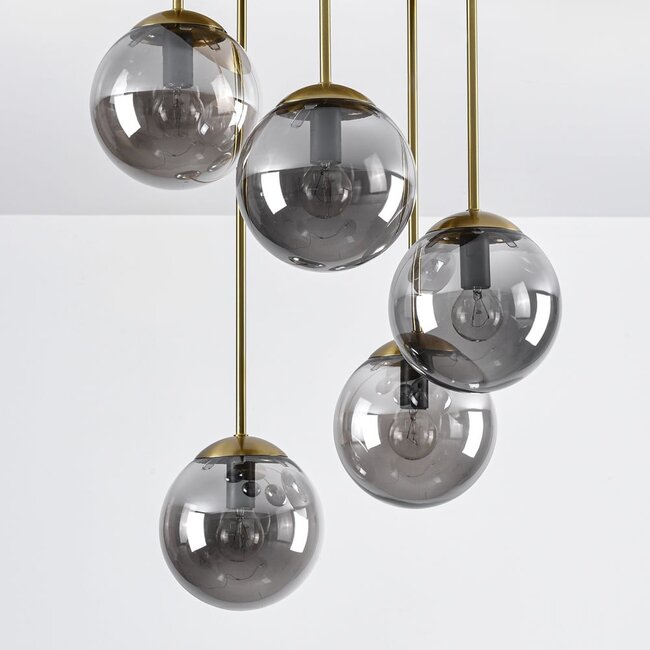 Runde Deckenleuchte Gold mit Rauchglas, 5-flammig - Carat