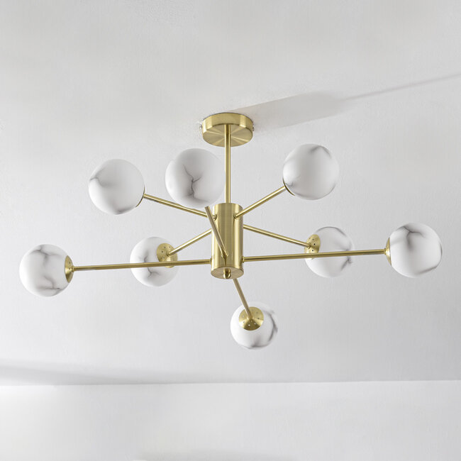 Design Sand Gold Deckenleuchte mit Kugeln in Marmoroptik, 8-flammig - Idaho