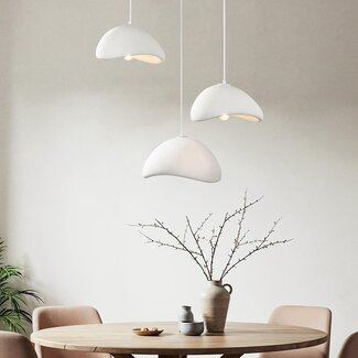 3-Licht Wabi Sabi Pendelleuchte weißer Steineffekt - Sora