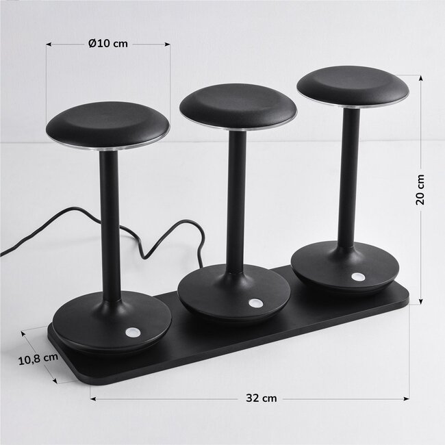 3er-Set kabellose Tischlampen Charge mit Ladestation - integrierte LED