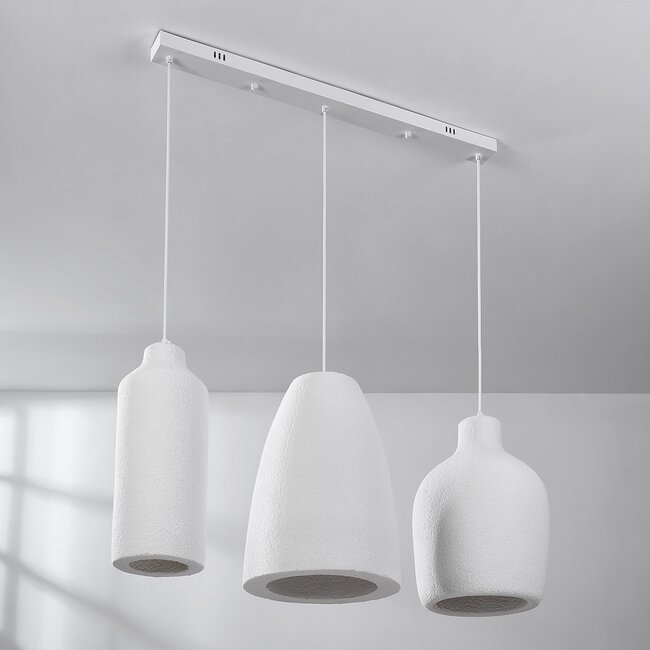 Moderne Wabi Sabi Pendelleuchte mit Steineffekt weiß, 3-Licht - Iki