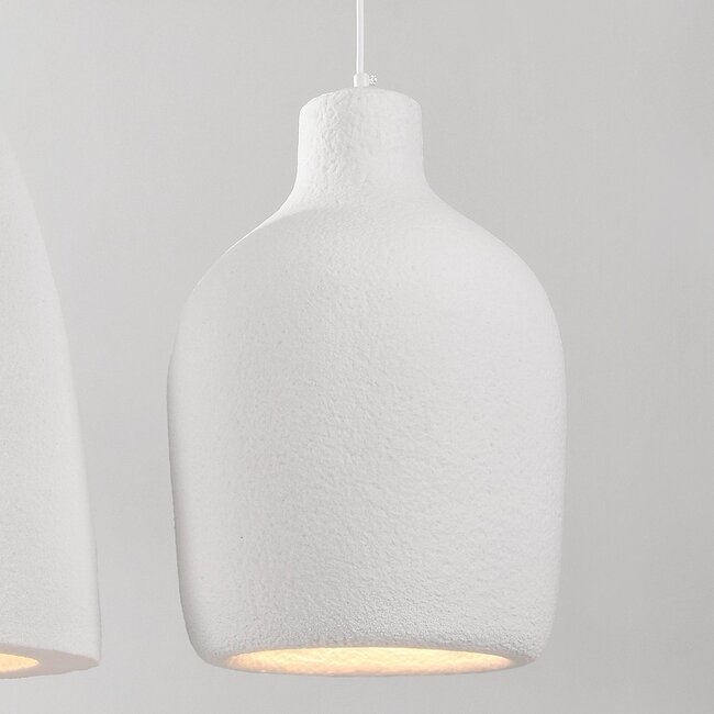 Moderne Wabi Sabi Pendelleuchte mit Steineffekt weiß, 3-Licht - Iki