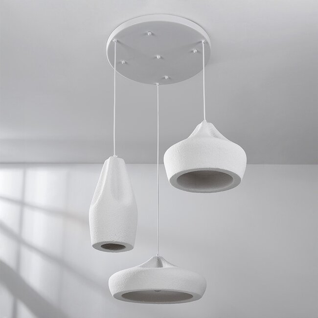 3-Licht-Pendelleuchte weiß im Wabi Sabi Stil - Mizu