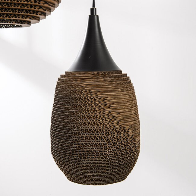 3-Licht Design-Hängeleuchte aus Karton Zensa - schwarz und braun