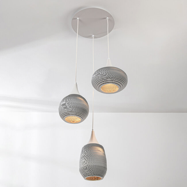Pappdesign-Hängeleuchte Zensa, 3-flammig - weiß