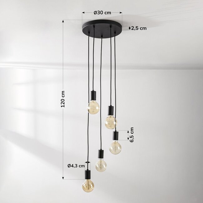 Industrielle 5-Licht-Pendelleuchte Illumine - schwarz