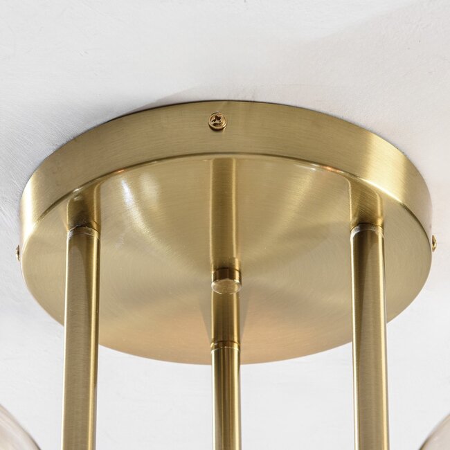 3-Licht-Deckenleuchte Elora Messing mit cognacfarbenem Glas