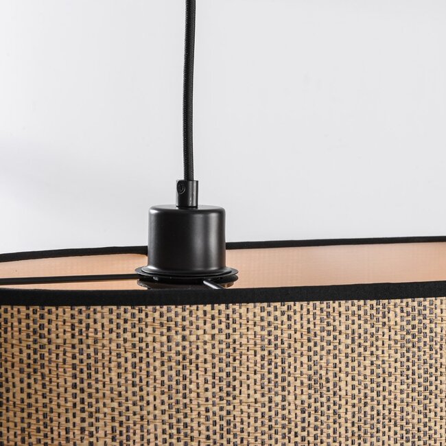 Moderne 2-Licht-Pendelleuchte Esmora schwarz mit ovalem Stoffschirm