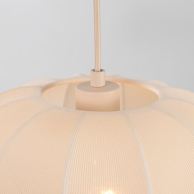 3-flammige Japandi-Hängeleuchte mit beigen Lampions aus Stoff - Fabrica