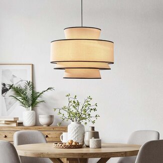 Pendelleuchte Zohra im Japandi-Stil mit natürlichem Stoff