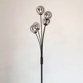 Stehlampe Claire 5-flammig in Schwarz mit Rauchglas