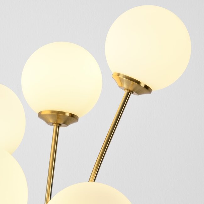 Moderne Stehlampe Claire 5-flammig in Gold mit milchweißem Glas
