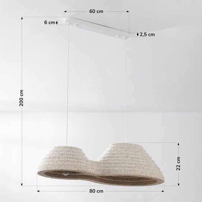 Wabi Sabi Hängelampe Jumo mit 2 Lichtquellen 80 x 20 cm - Terrazzobeige
