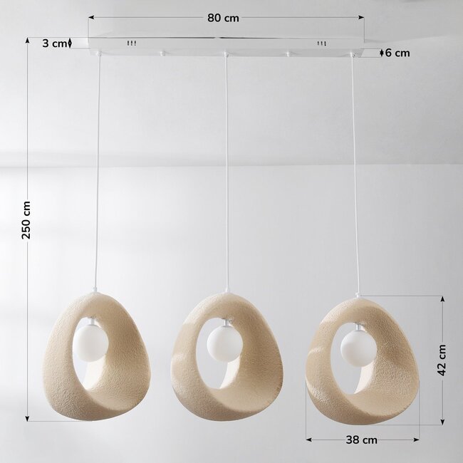 Zeitgenössische Wabi Sabi-Pendelleuchte Akao mit 3 Lichtpunkten inkl. Leuchtmittel