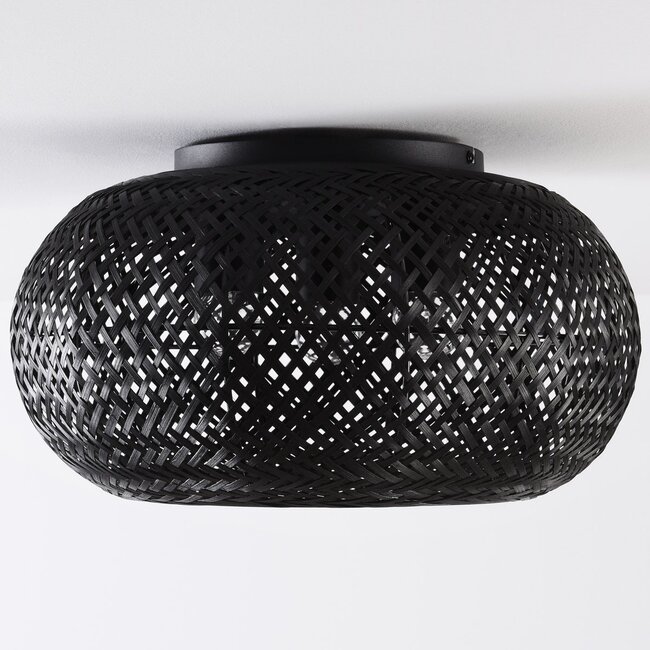 3-flammige Deckenleuchte Caia aus handgeflochtenem Bambus – schwarz