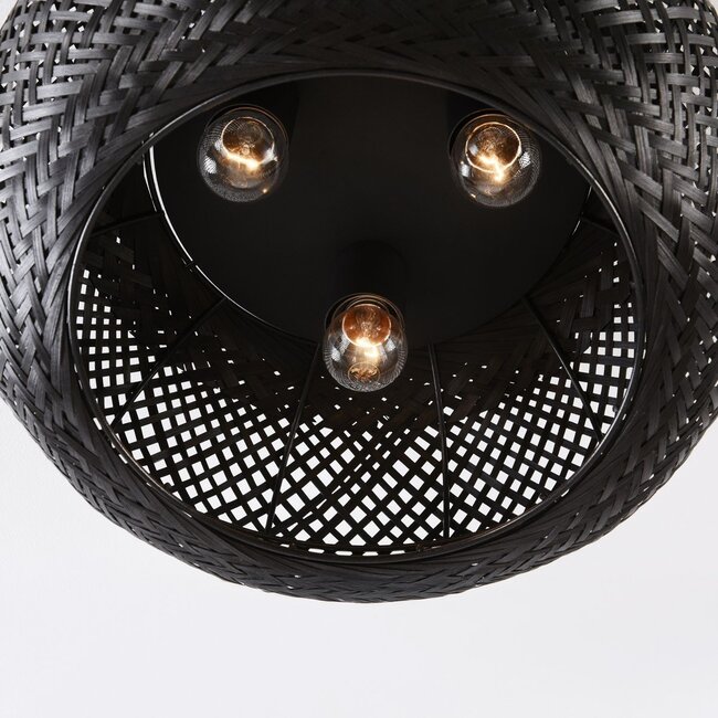 3-flammige Deckenlampe Caia aus handgeflochtenem Bambus - Schwarz