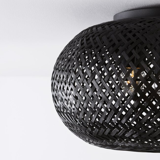 3-flammige Deckenleuchte Caia aus handgeflochtenem Bambus – schwarz