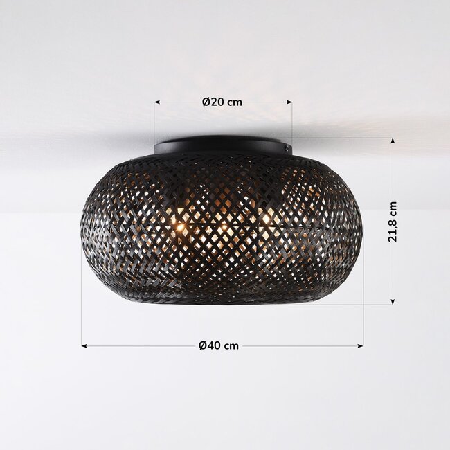 3-flammige Deckenlampe Caia aus handgeflochtenem Bambus - Schwarz