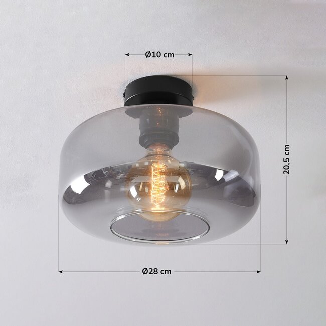 Kuppel-Deckenleuchte schwarz mit Rauchglas