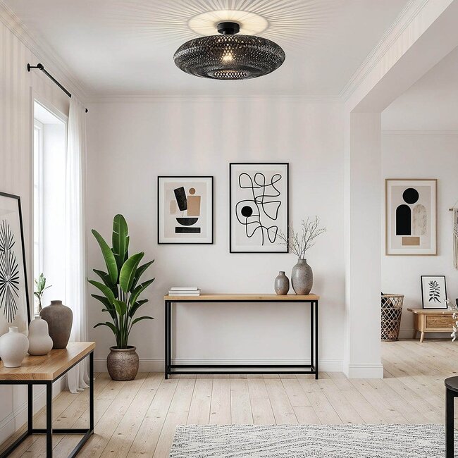 Boho-Chic Deckenleuchte Yuan aus handgeflochtenem Bambus - schwarz