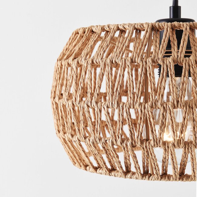 Japandi Stehleuchte Sora schwarz mit naturfarbenem Schirm