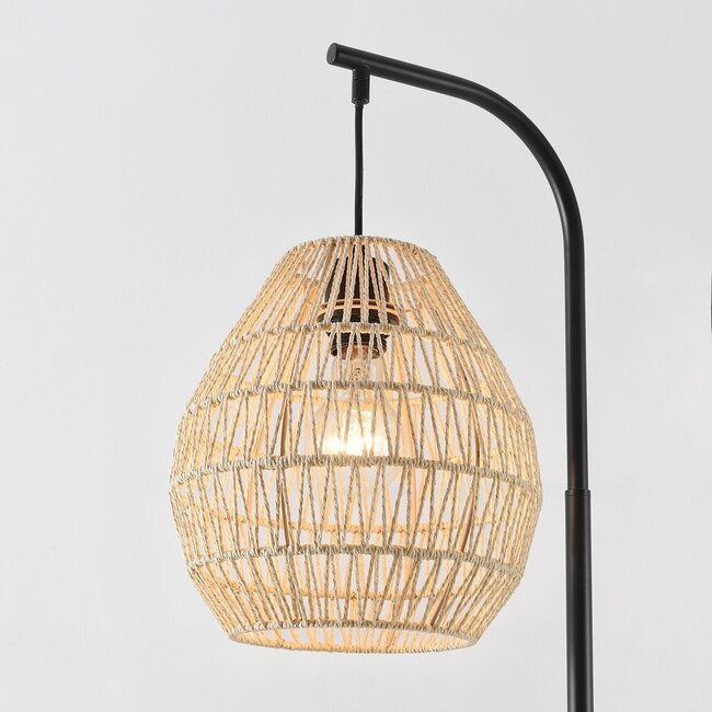 Bogenlampe Lys Japandi mit natürlichem Schirm - schwarz