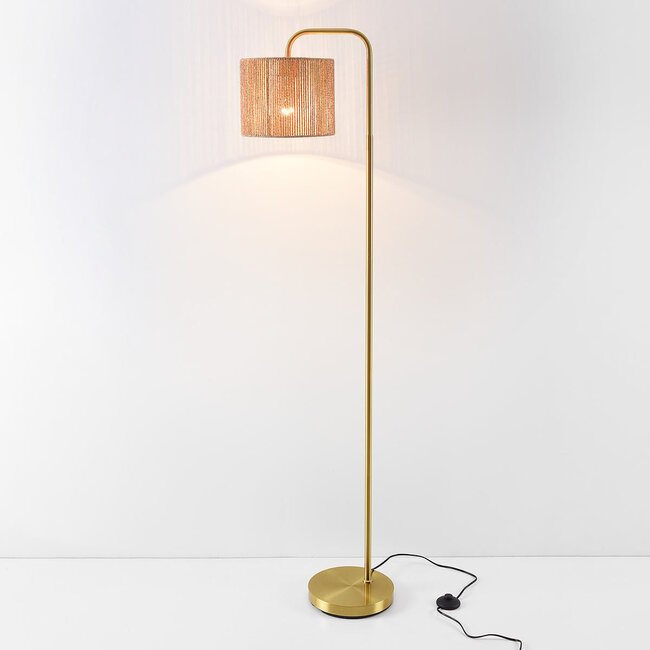 Stehlampe Kiri mit natürlichem Lampenschirm
