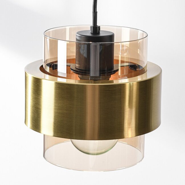 Zeitgenössische Pendelleuchte Faey 3-Licht und amber Glas