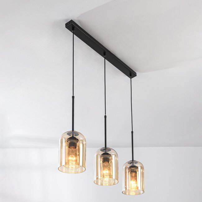 Design-Hängeleuchte Tovano 3-flammig aus amber Glas