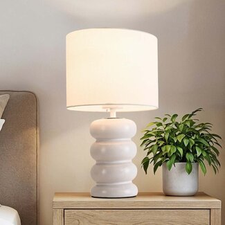 Tischlampe Sofara Keramik mit Stoffschirm - weiß
