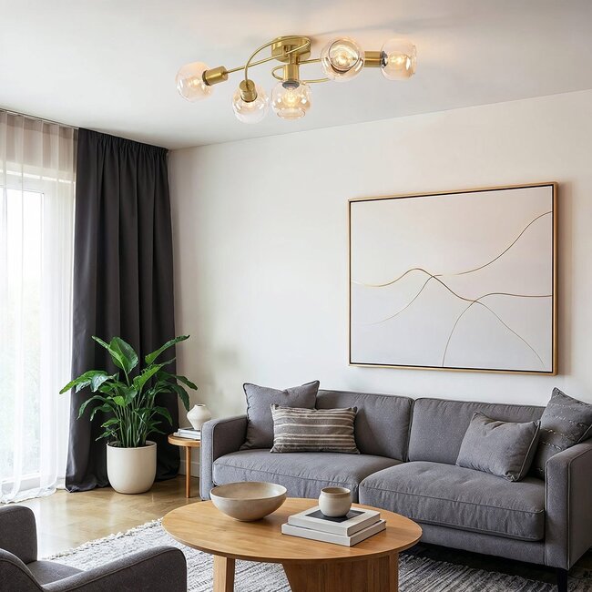 Deckenleuchte Globe 5-flammig mit amber Glas