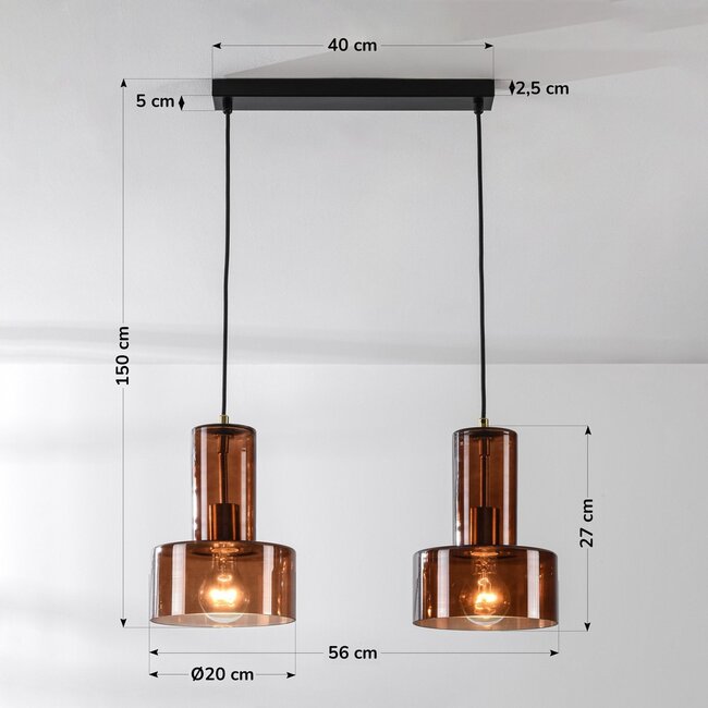2-flammige Hängelampe Talph - braunes Glas